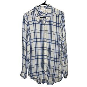 Korye Daily Look Women’s Dolly Plaid Button Down Blue White Shirt Size XL